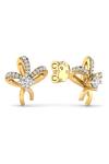 Divine Solitaires_Gold Plated Diamonds Ribbon Cutwork Stud Earrings _Online_at_Aza_Fashions