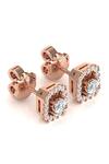 Shop_Divine Solitaires_Rose Gold Imitation Diamonds Hexagon Cutwork Stud Earrings_at_Aza_Fashions