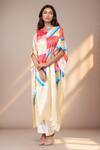 Buy_Samyukta Singhania_Beige Soft Satin Silk Print Abstract Boat Neck Sunshine Geometric Kaftan _at_Aza_Fashions