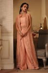 Buy_Midushi Bajoria_Peach Pure Silk Embellished Pearl Jacket Ruffle Scalloped Flared Pant Set _Online_at_Aza_Fashions