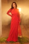 Buy_Midushi Bajoria_Red Pure Organza Embellished Pearl Tassel Detailed Pre-draped Saree With Blouse _at_Aza_Fashions