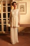 Buy_Midushi Bajoria_Off White Net Embellished Pearl Round Peplum Kurta With Gharara _at_Aza_Fashions