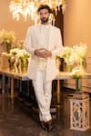 Buy_Amit Arora_Yellow Mohair, Polyester Embroidery Bead Crochet Jacket Pant Set _at_Aza_Fashions