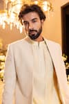 Shop_Amit Arora_Yellow Mohair, Polyester Embroidery Bead Crochet Jacket Pant Set _at_Aza_Fashions
