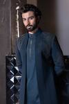 Shop_Amit Arora_Blue Polyester Beads Floral Vine Embroidered Jacket Kurta Set_at_Aza_Fashions