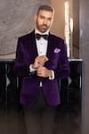 Buy_AMIT ARORA_Purple Cotton Velvet Solid Single Breasted Blazer _at_Aza_Fashions