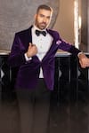 AMIT ARORA_Purple Cotton Velvet Solid Single Breasted Blazer _Online_at_Aza_Fashions