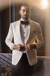 Shop_AMIT ARORA_White Cotton Velvet Solid Single Breasted Blazer _at_Aza_Fashions