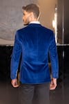 Shop_AMIT ARORA_Blue Cotton Velvet Solid Notched Lapel Collar Double Breasted Blazer _at_Aza_Fashions