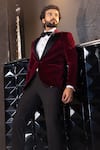 Shop_AMIT ARORA_Wine Cotton Velvet Solid Notched Lapel Collar Single Breasted Blazer _Online_at_Aza_Fashions