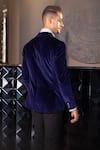 Shop_AMIT ARORA_Blue Cotton Velvet Solid Notched Lapel Collar Double Breasted Blazer _at_Aza_Fashions