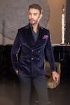 Buy_AMIT ARORA_Blue Cotton Velvet Solid Double Breasted Blazer _at_Aza_Fashions