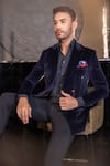 Shop_AMIT ARORA_Blue Cotton Velvet Solid Double Breasted Blazer _at_Aza_Fashions