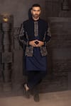 Buy_AMIT ARORA_Blue Jacket And Pant Polyknit Hand Embroidered Floral Salli With Kurta Set _at_Aza_Fashions