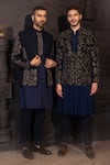 Shop_AMIT ARORA_Blue Jacket And Pant Polyknit Hand Embroidered Floral Salli With Kurta Set _at_Aza_Fashions