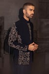 AMIT ARORA_Blue Jacket And Pant Polyknit Hand Embroidered Floral Salli With Kurta Set _Online_at_Aza_Fashions