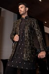 Shop_AMIT ARORA_Black Jacket Silk Velvet Hand Embroidered Stud With Kurta Set _at_Aza_Fashions