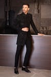 Buy_AMIT ARORA_Black Polyknit Hand Embroidered Bead Tropical Pattern Jacket With Pant _at_Aza_Fashions