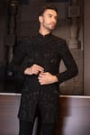 Shop_AMIT ARORA_Black Polyknit Hand Embroidered Bead Tropical Pattern Jacket With Pant _at_Aza_Fashions