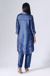 Shop_KLAD_Blue Satin Print Striped Iris Notched Mandarin Collar Kurta With Pant _at_Aza_Fashions