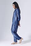 KLAD_Blue Satin Print Striped Iris Notched Mandarin Collar Kurta With Pant _Online_at_Aza_Fashions