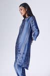 Buy_KLAD_Blue Satin Print Striped Iris Notched Mandarin Collar Kurta With Pant _Online_at_Aza_Fashions