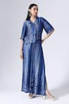 Buy_KLAD_Blue Satin Print Striped Iris Camp Collar Shirt With Draped Skirt _at_Aza_Fashions