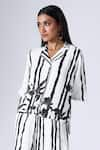 KLAD_Black Crepe Print Striped Musk Camp Collar Shirt With Draped Skirt _Online_at_Aza_Fashions