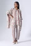 Buy_KLAD_Maroon Crepe Print Striped Fleur V Neck Kaftan With Pant _at_Aza_Fashions