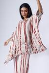 Shop_KLAD_Maroon Crepe Print Striped Fleur V Neck Kaftan With Pant _Online_at_Aza_Fashions