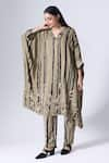 Buy_KLAD_Green Crepe Print Striped Blossom V Neck Kaftan With Pant _at_Aza_Fashions