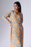 KLAD_Orange Crepe Print Fiore V Neck Dress _Online_at_Aza_Fashions