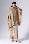 Buy_KLAD_Orange Crepe Print Fiore V Neck Kaftan With Pant _at_Aza_Fashions