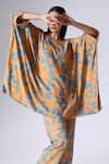 Shop_KLAD_Orange Crepe Print Fiore V Neck Kaftan With Pant _Online_at_Aza_Fashions