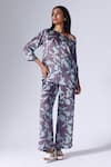 Buy_KLAD_Purple Satin Printed Foliage Floral Asymmetric Top And Pant Set _at_Aza_Fashions