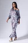 Buy_KLAD_Purple Satin Printed Foliage Floral Asymmetric Top And Pant Set _Online_at_Aza_Fashions