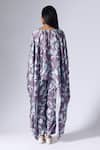 Shop_KLAD_Purple Satin Printed Foliage Floral Round Cape Top And Pant Set _at_Aza_Fashions