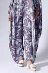 KLAD_Purple Satin Printed Foliage Floral Round Cape Top And Pant Set _Online_at_Aza_Fashions