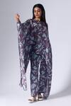 Buy_KLAD_Purple Satin Printed Foliage Floral Round Cape Top And Pant Set _Online_at_Aza_Fashions