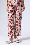 KLAD_Beige Satin Printed Foliage Floral Collar Shirt And Pant Set _Online_at_Aza_Fashions