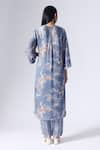 Shop_KLAD_Blue Satin Printed Flower V Neck Lotus Kurta And Pant Set _at_Aza_Fashions