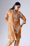 Shop_KLAD_Orange Crepe Printed Lotus Mandarin Collar Kurta And Pant Set _Online_at_Aza_Fashions