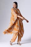 Buy_KLAD_Orange Crepe Printed Lotus V Neck Kaftan And Pant Set _Online_at_Aza_Fashions