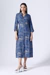 Buy_KLAD_Blue Crepe Printed Moroccan Collar Shirt Dress _at_Aza_Fashions