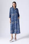 KLAD_Blue Crepe Printed Moroccan Collar Shirt Dress _Online_at_Aza_Fashions