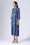 Buy_KLAD_Blue Crepe Printed Moroccan Collar Shirt Dress _Online_at_Aza_Fashions