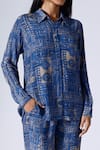 KLAD_Blue Crepe Printed Moroccan Collar Shirt _Online_at_Aza_Fashions