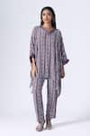 Buy_KLAD_Purple Crepe Shibori V Neck Pattern Kaftan And Pant Set _at_Aza_Fashions