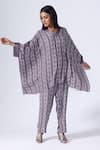 KLAD_Purple Crepe Shibori V Neck Pattern Kaftan And Pant Set _Online_at_Aza_Fashions