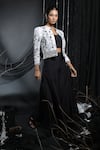 Manasi Sengupta_Black Organza Embroidered Thread Round Sequin Jacket With Pant Set _Online_at_Aza_Fashions